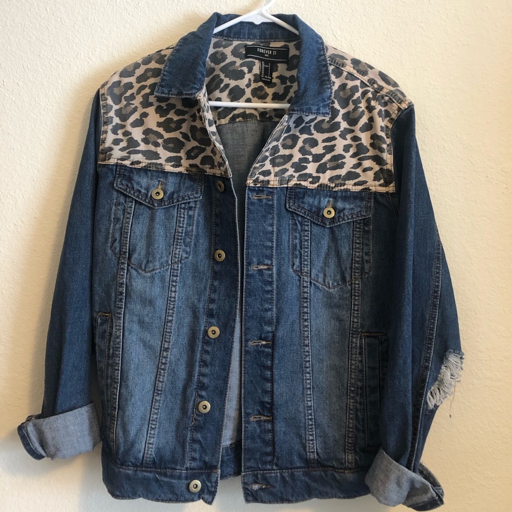 Forever 21 MEN cheetah jean jacket